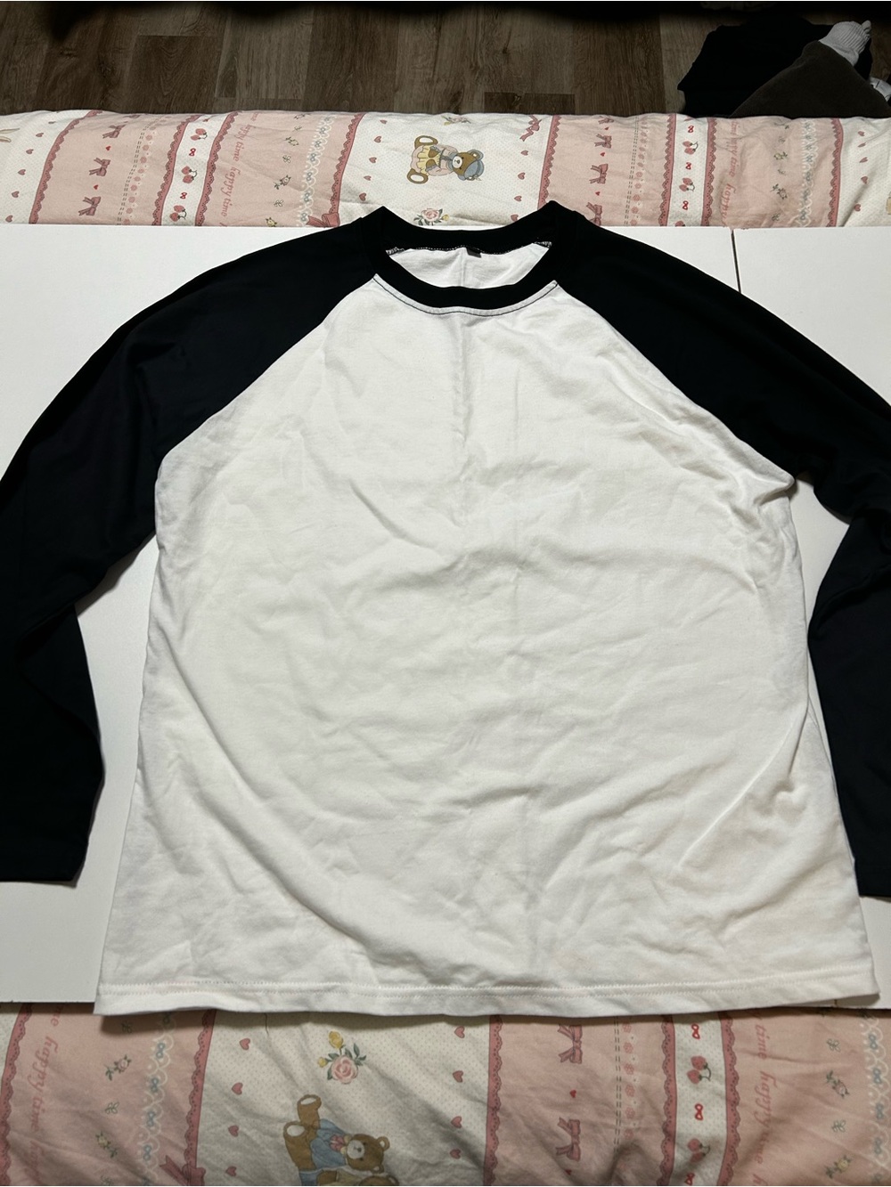 Classic White and Black Raglan Long-Sleeve Tee